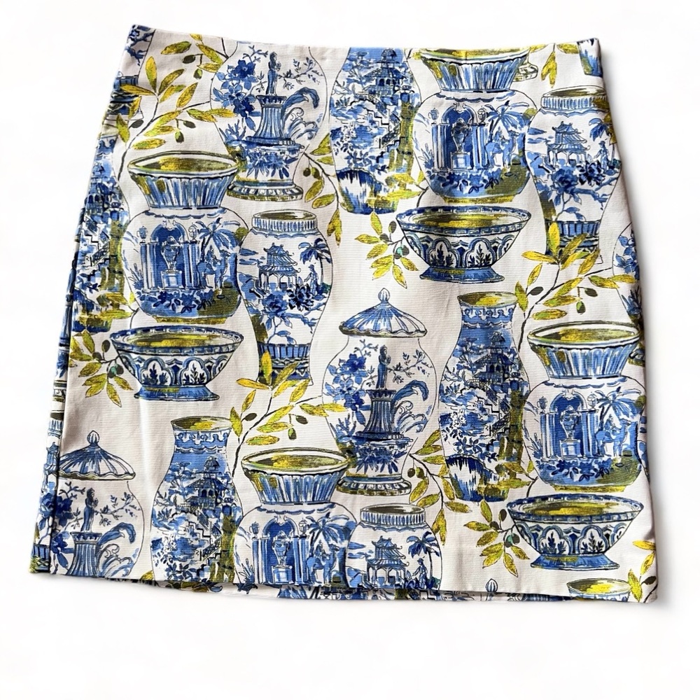 Talbots Chinoiserie Print Blue White Green Print Skirt S 10 P